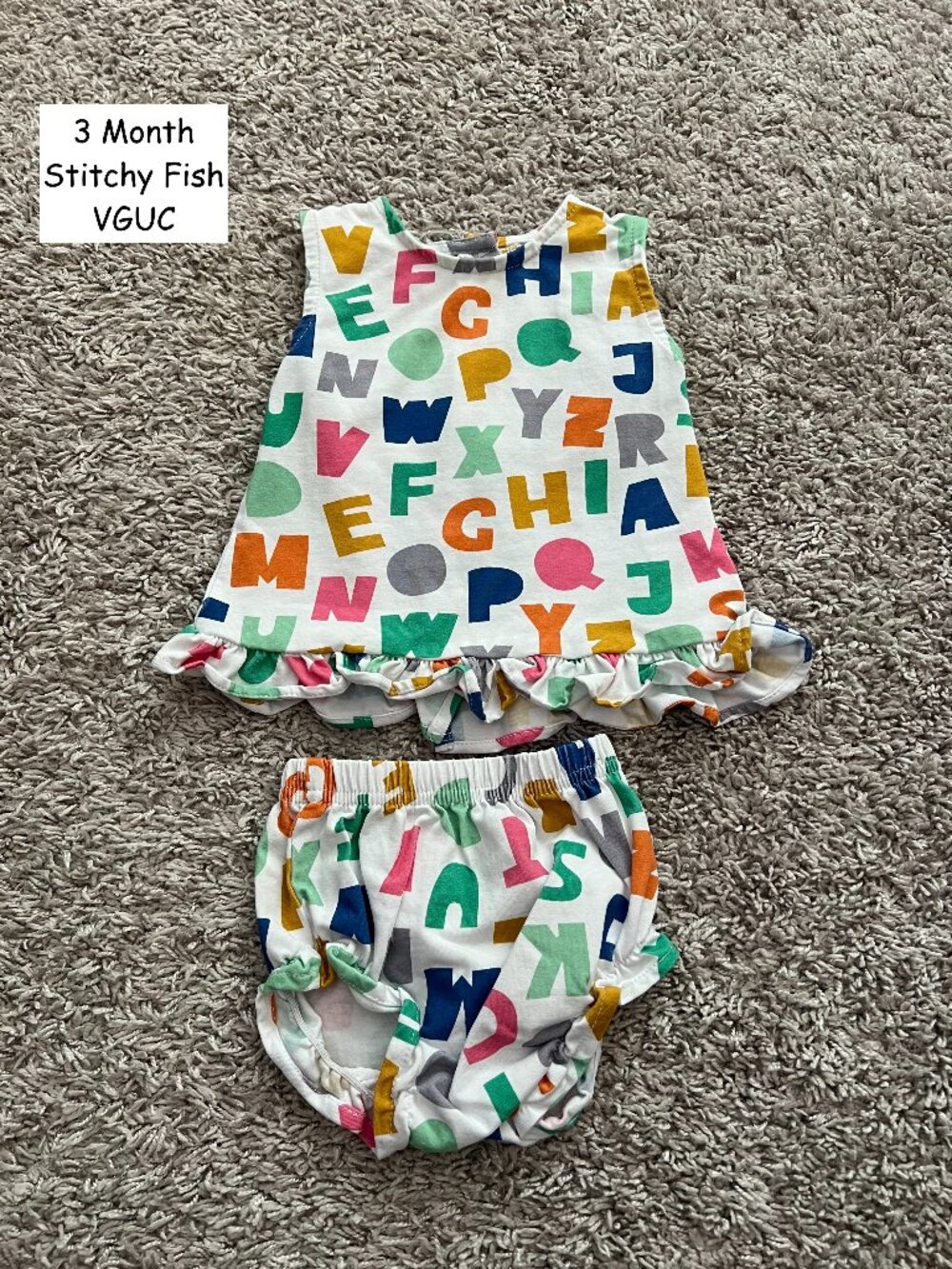 3 Months Stitchy Fish ABC Outfit